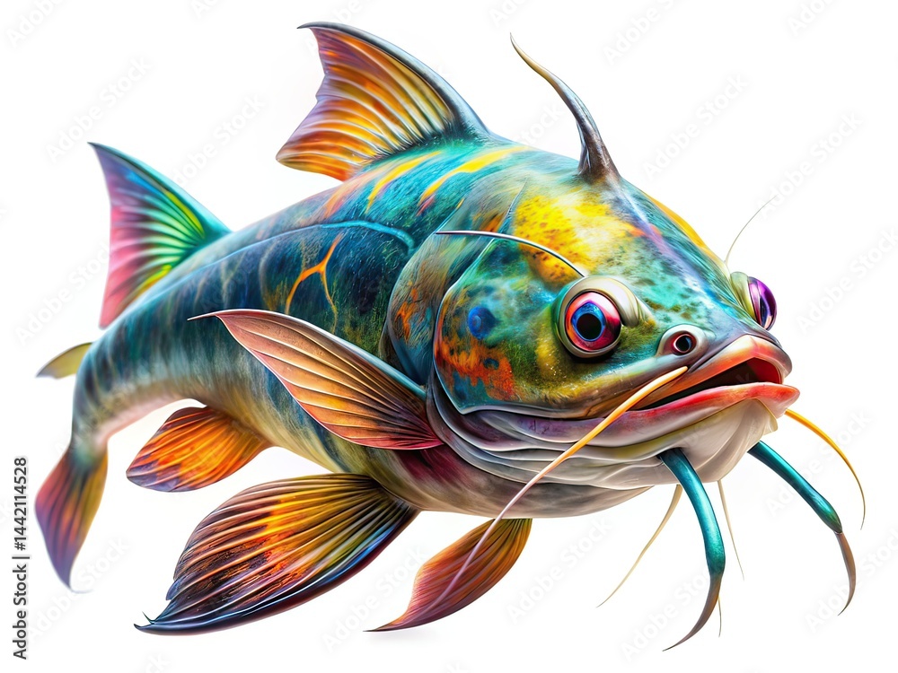 Catfish Isolated, Conceptual Photography, AI Art, Aquatic Creature, Digital Illustration