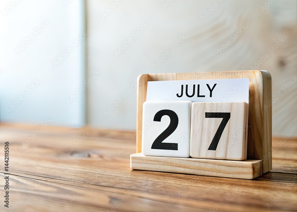 Close-up White Wooden Calendar July 27, Documentary Photography