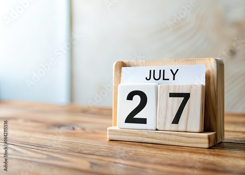 Obraz na płótnie Close-up White Wooden Calendar July 27, Documentary Photography w salonie