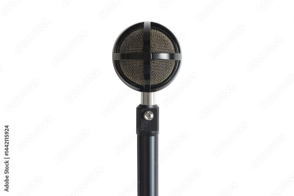 Classic black microphone close up shot against a bright white background Perfect for podcasting Classic black microphone close up shot against a bright white background Perfect for podcasting