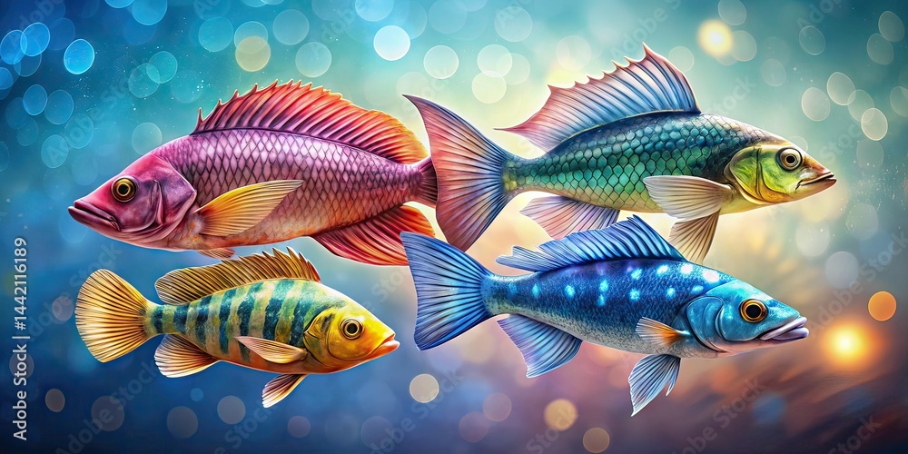 Colorful Fish in Low Light, Isolated on Transparent Background