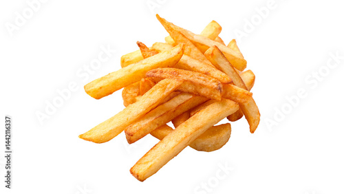 pile of French fried chips golden fried fast food isolated on a transparent background