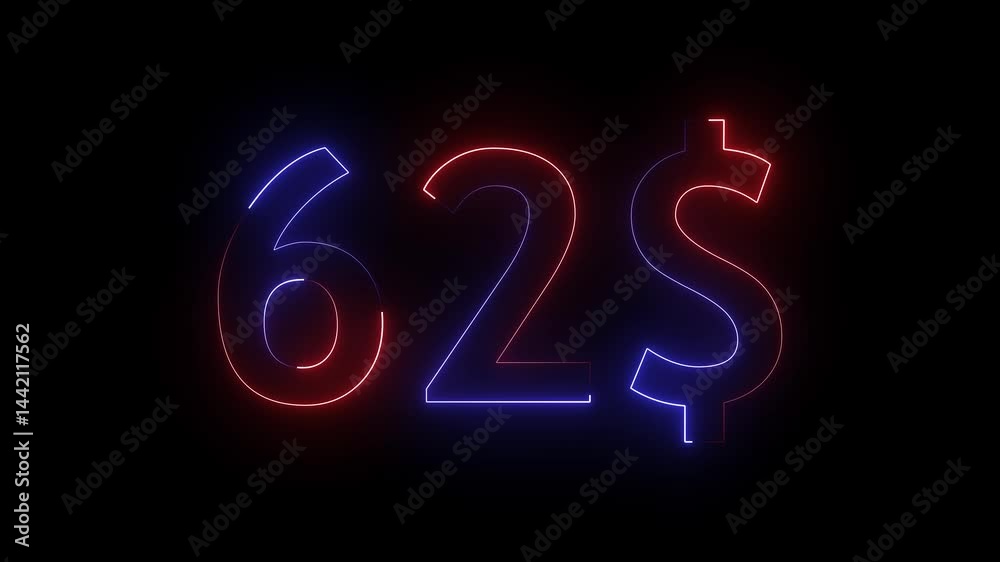 Abstract glowing neon text number countdown icon. Glowing sign on black background. Abstract glowing neon text number countdown icon. Glowing sign on black background.