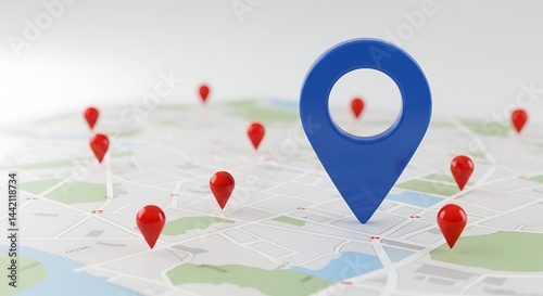 Finding Locations Concept with Blue and Red Map Markers on City Map