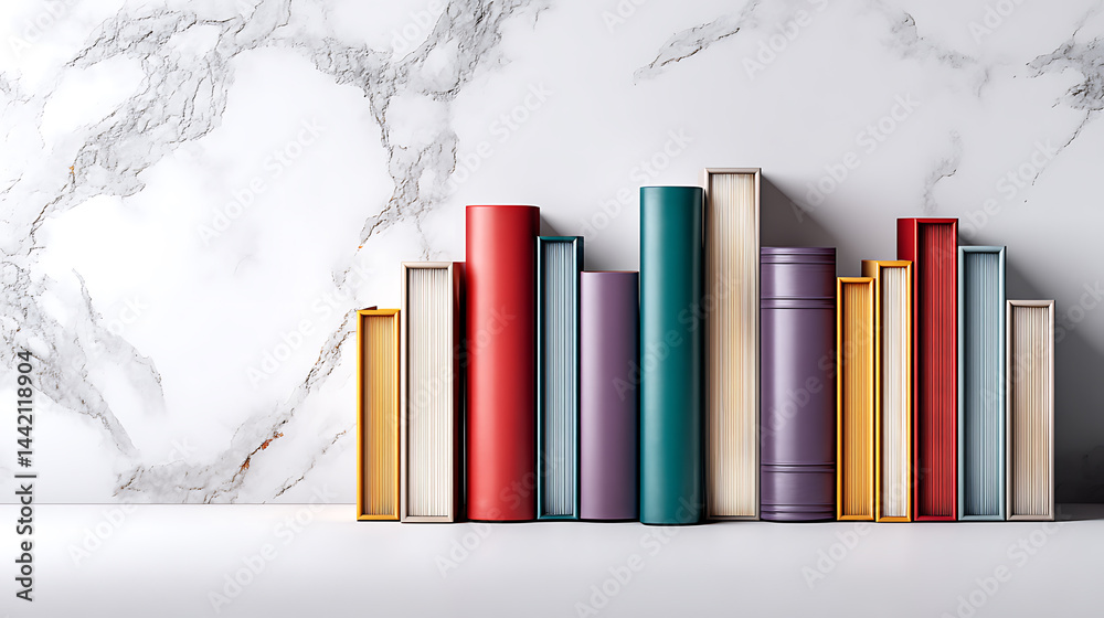 Naklejka premium Colorful Books on Marble: Elegant Still Life