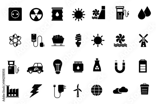 Energy Glyph Icon pictogram symbol visual illustration Set