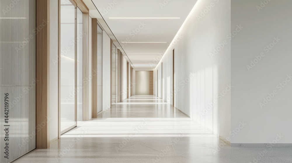 Fototapeta premium Modern interior corridor with natural light and minimalistic design