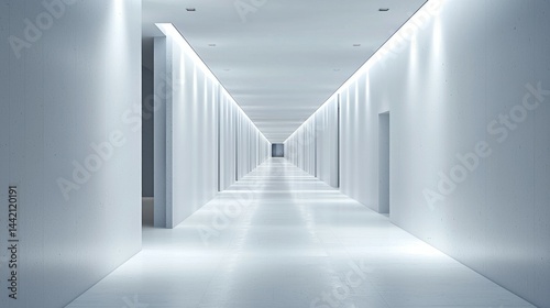 Modern Minimalist Hallway with White Walls and Bright Lighting Effects