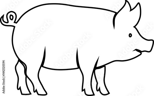 pig outline vector, Side view profile of pork outline icon isolated on white. Simple farm animal shadow shape for farming, wildlife, or pet designs.