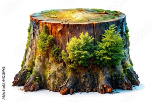 Double Exposure Tree Stump, White Background, Nature, Abstract, Photography