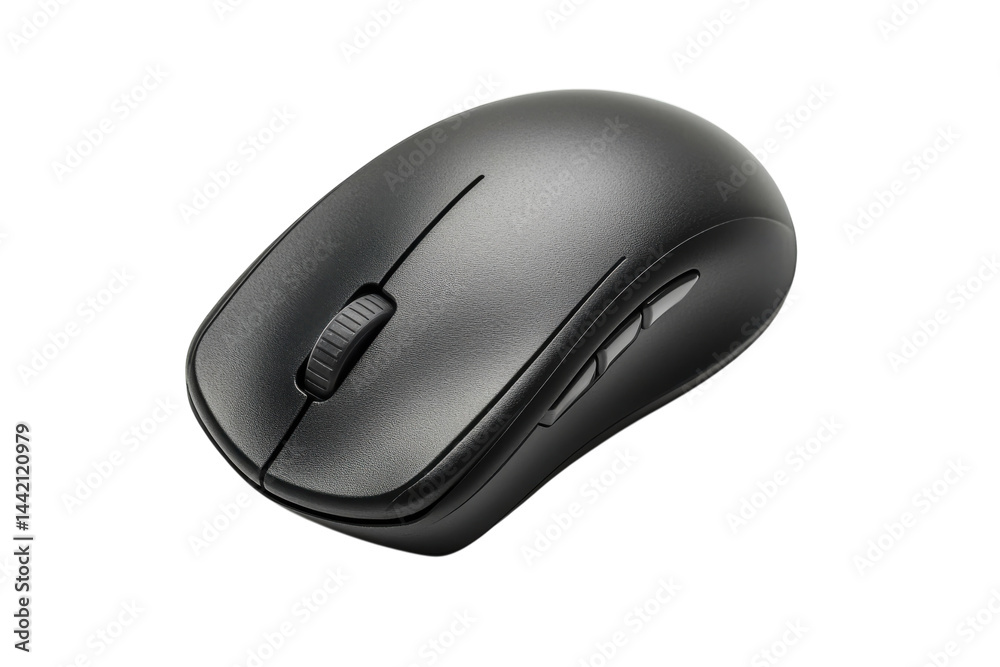 Sleek black wireless computer mouse ergonomic design isolated on white background Sleek black wireless computer mouse ergonomic design isolated on white background