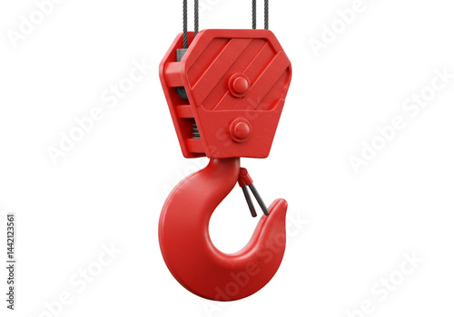 Red Crane Hook Heavy Duty Lifting Equipment Industrial Machinery Construction Hoist isolated on transparent background