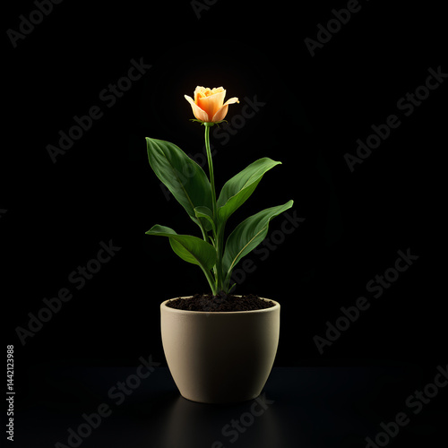 Wallpaper Mural 3d style digital game orange-white flower in a clay pot on black background Torontodigital.ca