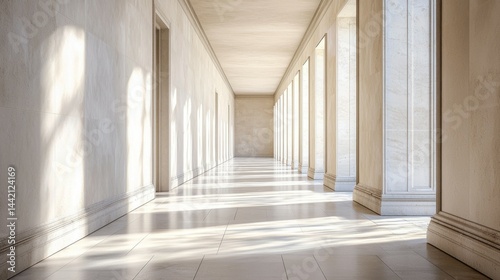 Serene Architectural Corridor with Natural Light and Shadows