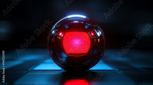 Futuristic radar with a dark blue and black background, soft red glow, and sleek glass effect. Perfect for tech, sci-fi, and cyberpunk themes. High-quality abstract design with smooth blur and luminou