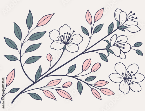 Elegant Floral Illustration with Delicate Branches and Soft Colors