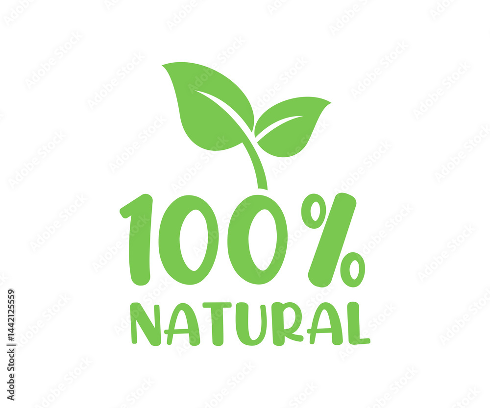 Fototapeta premium 100% natural organic food sign illustration on transparent background. 