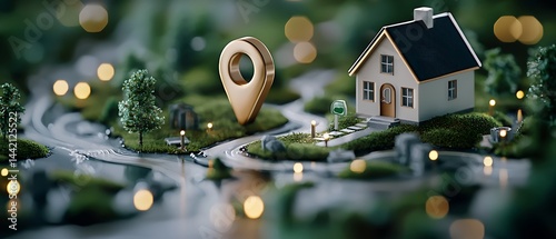 Miniature model of a house with a location marker