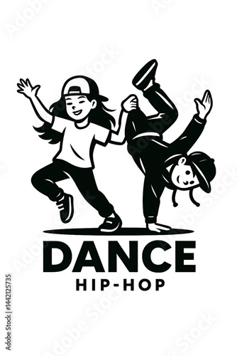 A logo design featuring a girl and boy performing modern hip-hop dances. 