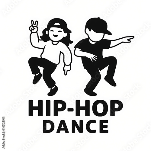 A logo design featuring a girl and boy performing modern hip-hop dances. 