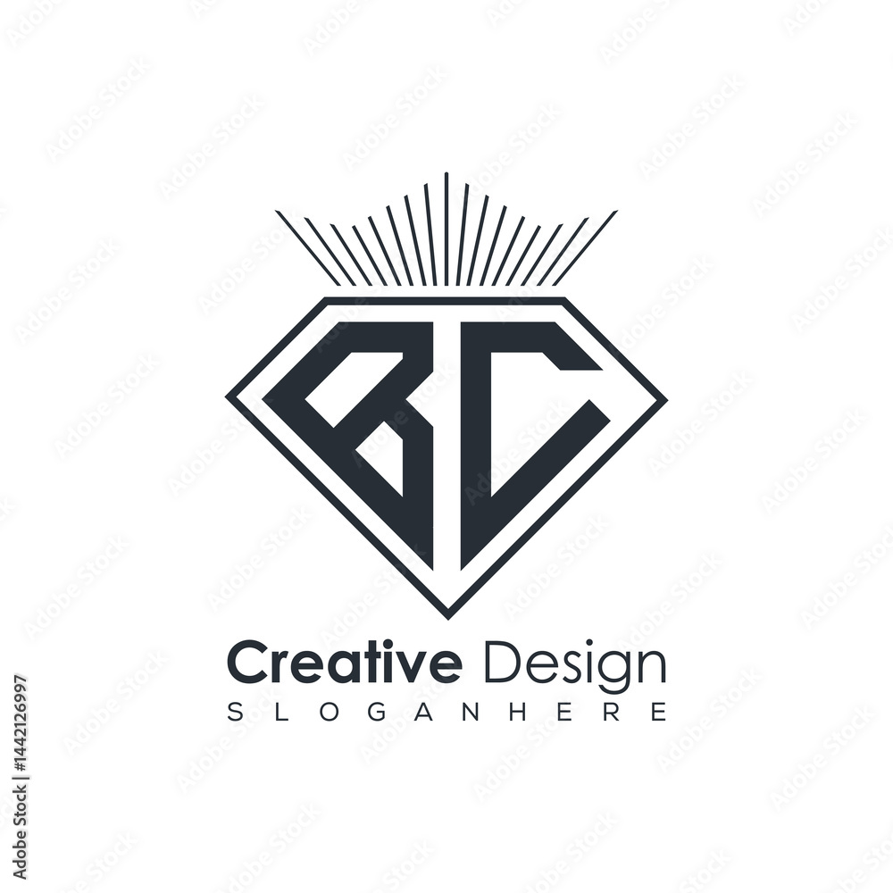 Fototapeta premium Luxury Initial Letter Monogram in Pentagon Diamond Shape with Royal Crown for Premium Branding & High-End Logo Design 