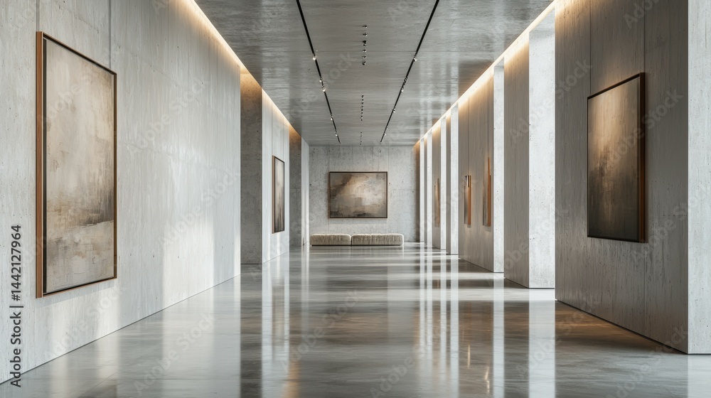 Modern Gallery Interior with Artworks and Minimalist Design Modern Gallery Interior with Artworks and Minimalist Design