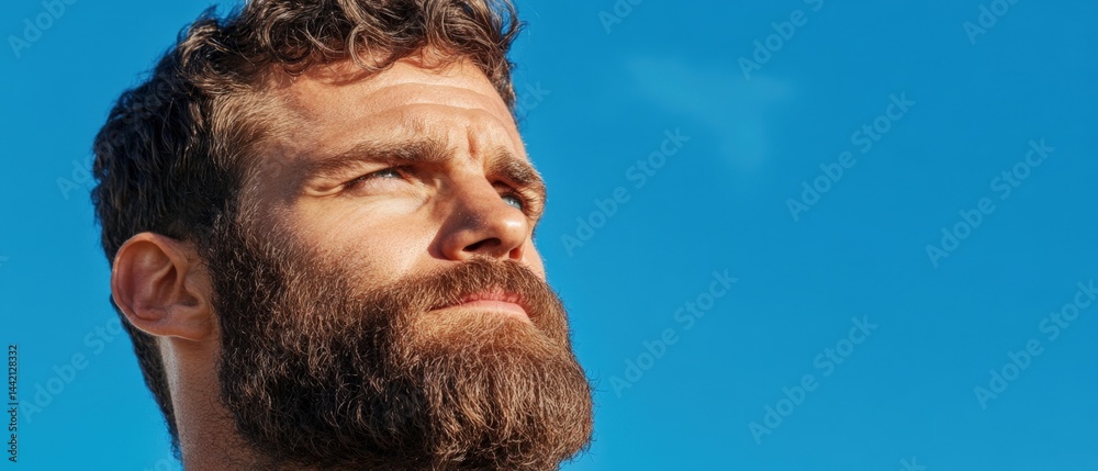 Obraz premium Man with beard looking up