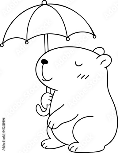 cute capybara holding umbrella, enjoying peaceful moment