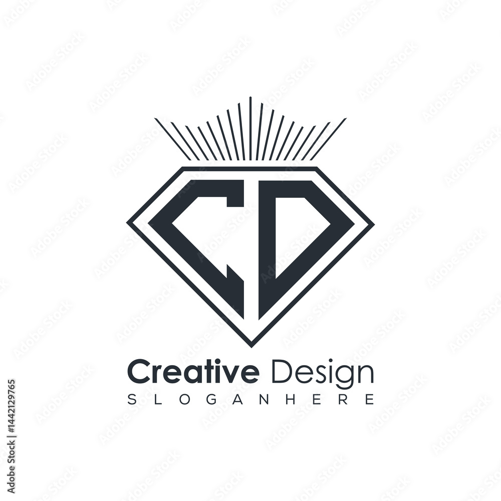 Fototapeta premium Luxury Initial Letter Monogram in Pentagon Diamond Shape with Royal Crown for Premium Branding & High-End Logo Design 