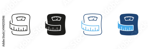 Weight Scale Line and Solid Icon Set. Weight, Health, and Fitness Measurement Symbol Collection. Isolated Vector Illustration