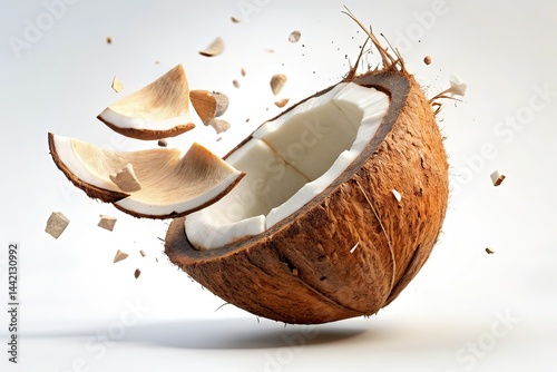 Floating Broken Coconut Minimalist AI Art