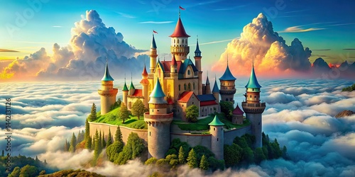 Floating Castle on Clouds - Architectural Fantasy