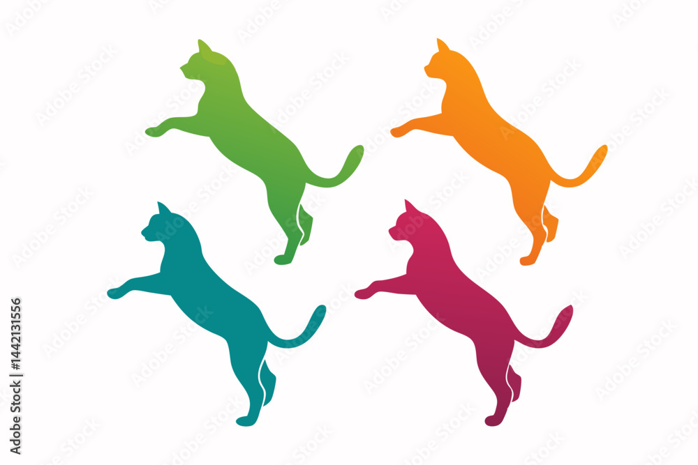 Fototapeta premium set of Beautiful Cat vector silhouette illustration isolated on white background