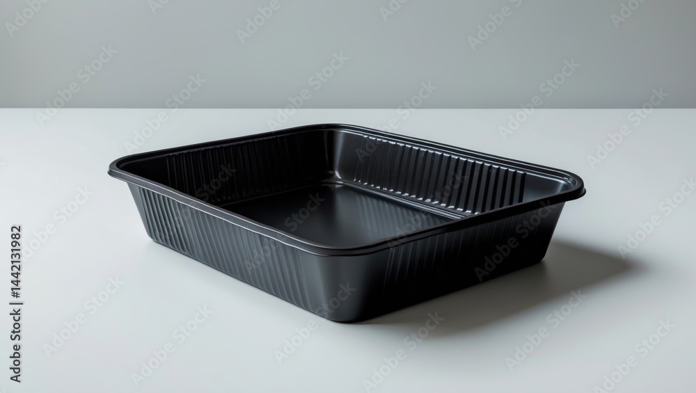 White background with black plastic food container White background with black plastic food container