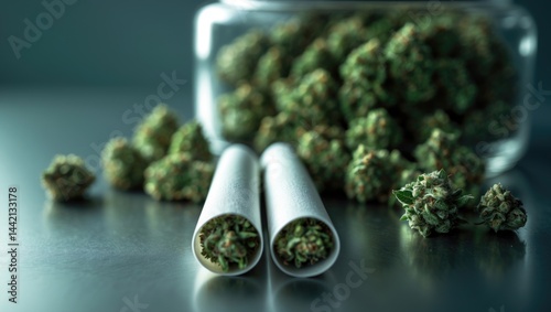 Joints of Marijuana Next to a Container photo