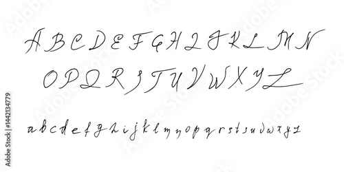 Handwriting English alphabet, script font.