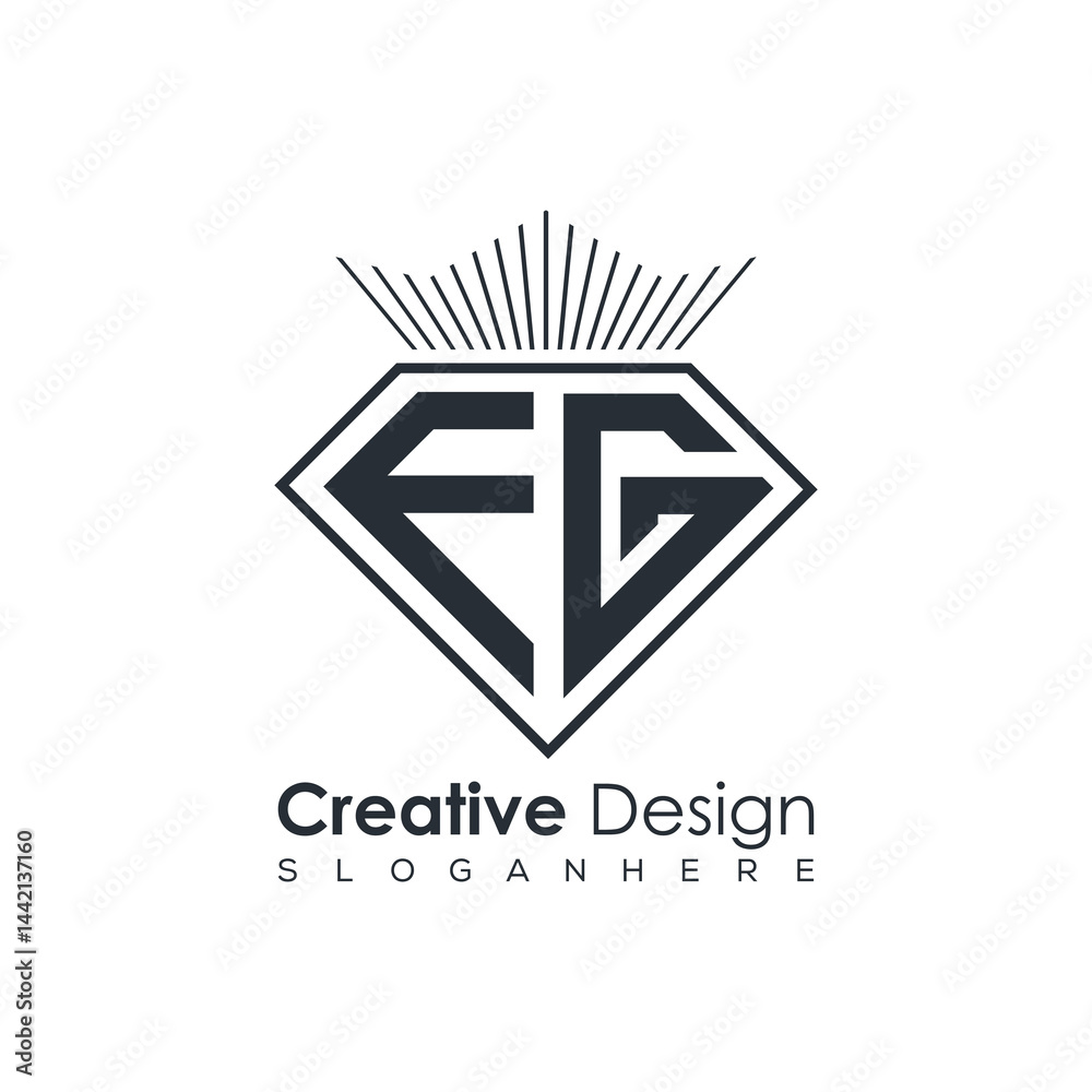 Fototapeta premium Luxury Initial Letter Monogram in Pentagon Diamond Shape with Royal Crown for Premium Branding & High-End Logo Design 