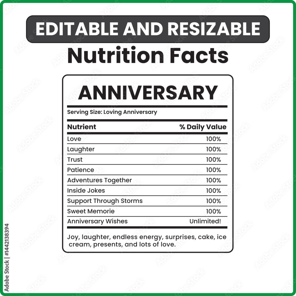 Obraz premium anniversary nutrition facts love nutrition label relationship nutrition facts romantic nutrition facts template anniversary label design wedding anniversary fun facts romantic couple label