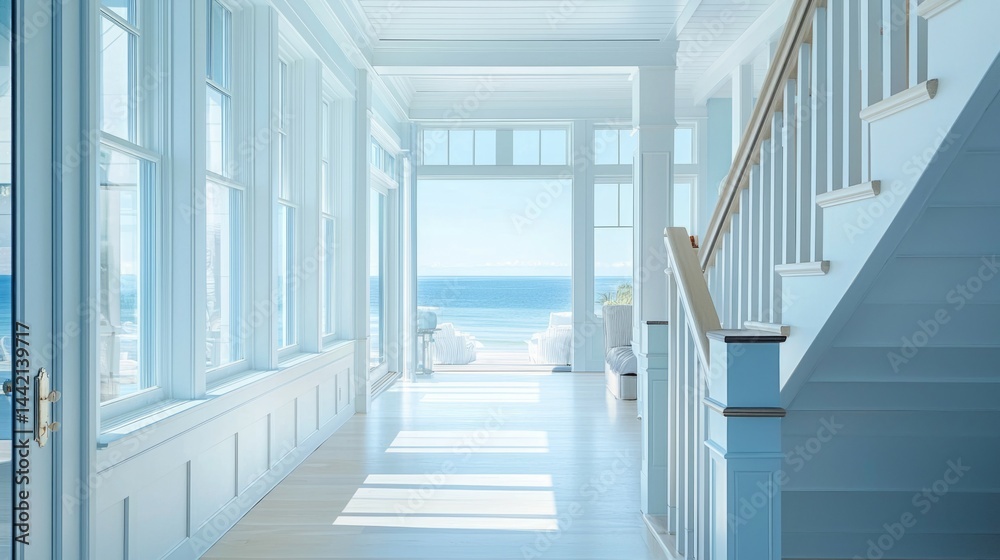 Obraz premium Bright Coastal Interior with Ocean View and Natural Light