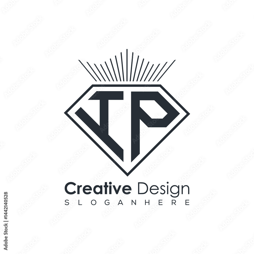 Fototapeta premium Luxury Initial Letter Monogram in Pentagon Diamond Shape with Royal Crown for Premium Branding & High-End Logo Design 