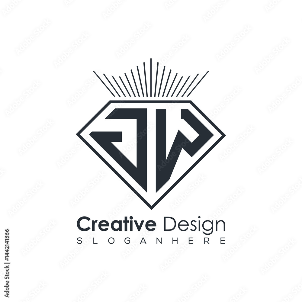 Fototapeta premium Luxury Initial Letter Monogram in Pentagon Diamond Shape with Royal Crown for Premium Branding & High-End Logo Design