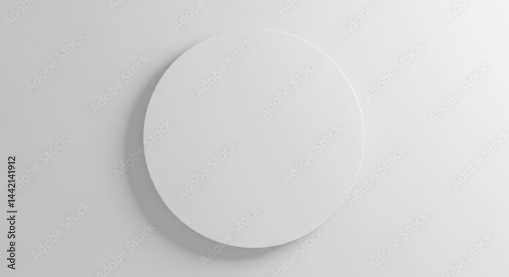 A clean white circular object casting a soft shadow on a white background in a minimalist style A clean white circular object casting a soft shadow on a white background in a minimalist style