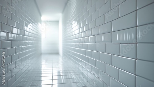 Long white ceramic brick wall as background