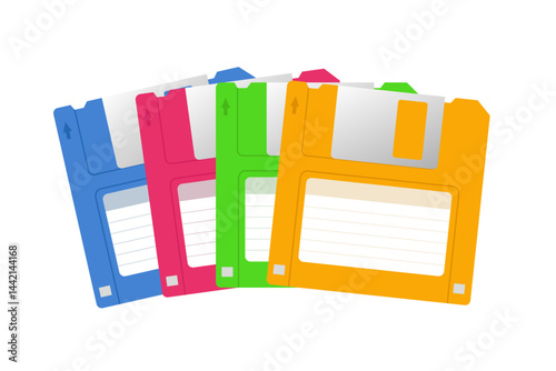 Colorful floppy disks forming a nostalgic collection of obsolete technology