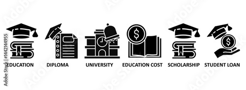 Scholarship banner web icon vector illustration concept with icon of education, diploma, university, education cost, scholarship, loan student