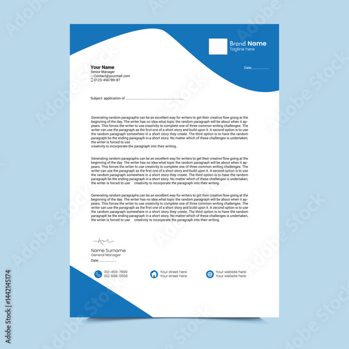 Business letterhead blue and white template vector illustration