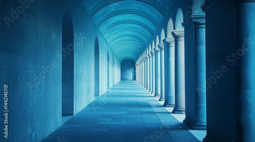 Serene Blue Archway in an Elegant Architectural Corridor