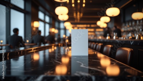 Black marble bar counter surface with unoccupied space for mockup.
