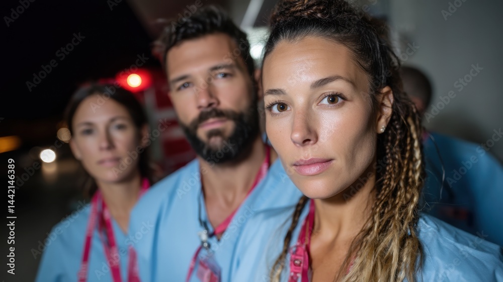 Group of diverse healthcare professionals in uniform working together indoors at night Group of diverse healthcare professionals in uniform working together indoors at night