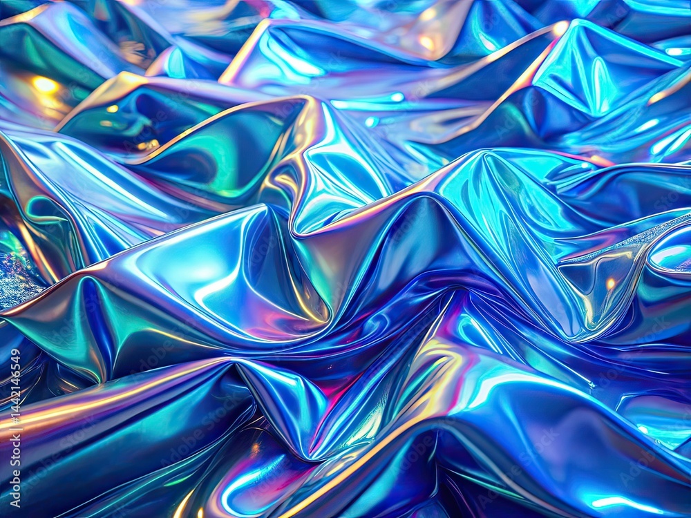 Fototapeta premium Holographic Drone Shot - Abstract Blue Foil Ripples